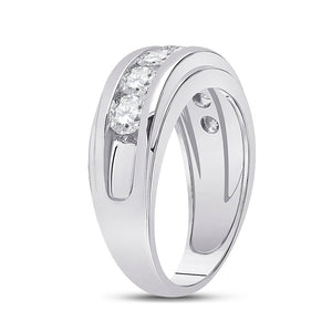 14kt White Gold Men's Round Diamond Single Row Band Ring 2 Cttw - A Dazzling Statement of Masculine Elegance - Splendid Jewellery