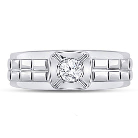 14kt White Gold Men's Round Diamond Solitaire Grid Fashion Ring 1/2 Cttw | Exquisite Brilliance - Splendid Jewellery
