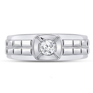 14kt White Gold Men's Round Diamond Solitaire Grid Fashion Ring 1/2 Cttw | Exquisite Brilliance - Splendid Jewellery