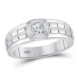 14kt White Gold Men's Round Diamond Solitaire Grid Fashion Ring 1/2 Cttw | Exquisite Brilliance  Top View from Splendid Jewellery
