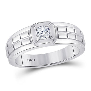 14kt White Gold Men's Round Diamond Solitaire Grid Fashion Ring 1/2 Cttw | Exquisite Brilliance - Splendid Jewellery