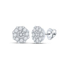 14kt White Gold Octagon Cluster Diamond Earrings - Sparkling Brilliance - Splendid Jewellery