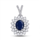 14kt White Gold Oval Blue Sapphire and Diamond Halo Pendant - Captivating Elegance - Splendid Jewellery