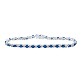 14kt White Gold Oval Blue Sapphire Diamond Fashion Bracelet - Elegant Splendor - Splendid Jewellery