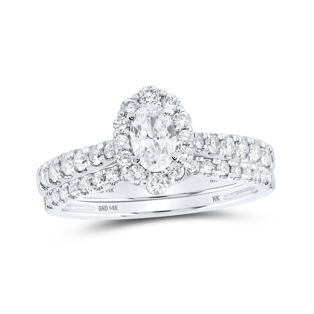 14kt White Gold Oval Diamond Halo Bridal Wedding Ring Band Set 1 Cttw | Enchanting Elegance - Splendid Jewellery