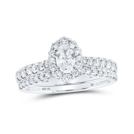 14kt White Gold Oval Diamond Halo Bridal Wedding Ring Band Set 1 Cttw | Enchanting Elegance - Splendid Jewellery
