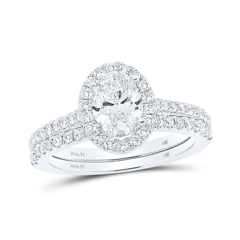 14kt White Gold Oval Diamond Halo Bridal Wedding Ring Band Set - Eternal Love Collection - Splendid Jewellery