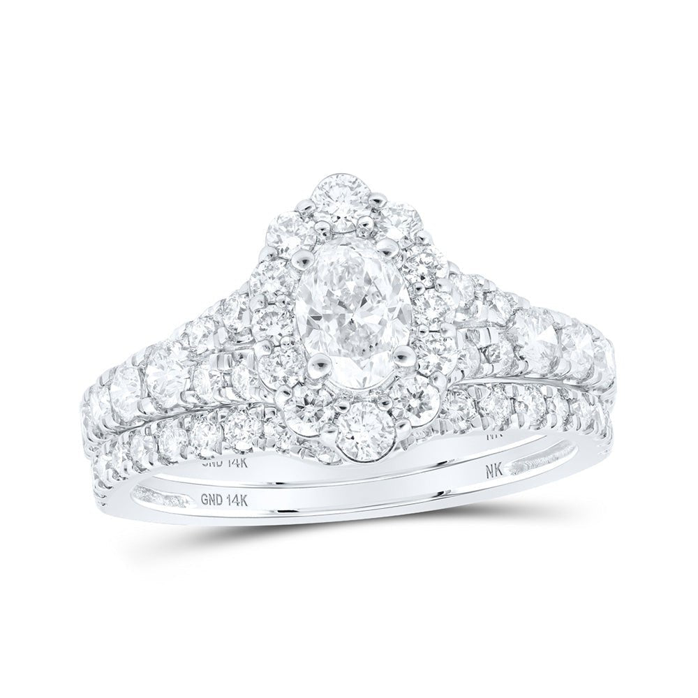 14kt White Gold Oval Diamond Halo Bridal Wedding Ring Band Set - The Eternal Splendor - Splendid Jewellery