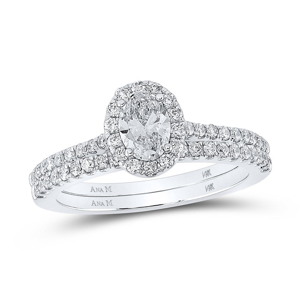 14kt White Gold Oval Diamond Halo Bridal Wedding Ring Band Set - Timeless Elegance - Splendid Jewellery