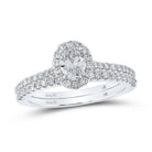 14kt White Gold Oval Diamond Halo Bridal Wedding Ring Band Set - Timeless Elegance - Splendid Jewellery