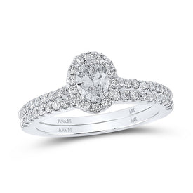 14kt White Gold Oval Diamond Halo Bridal Wedding Ring Band Set - Timeless Elegance - Splendid Jewellery