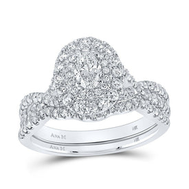 14kt White Gold Oval Diamond Halo Bridal Wedding Ring Band Set with Blue Sapphire - Splendid Jewellery