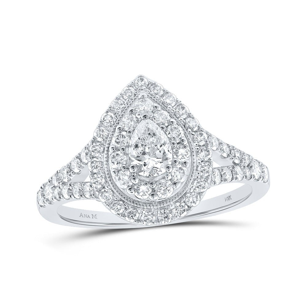 14kt White Gold Pear Diamond Halo Bridal Wedding Engagement Ring - Radiant Elegance - Splendid Jewellery