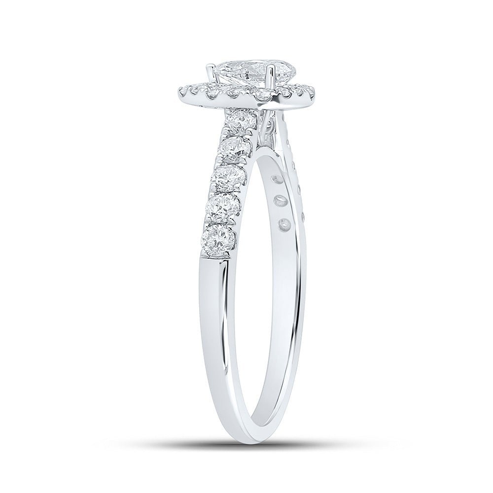 14kt White Gold Pear Diamond Halo Bridal Wedding Engagement Ring - Timeless Elegance - Splendid Jewellery