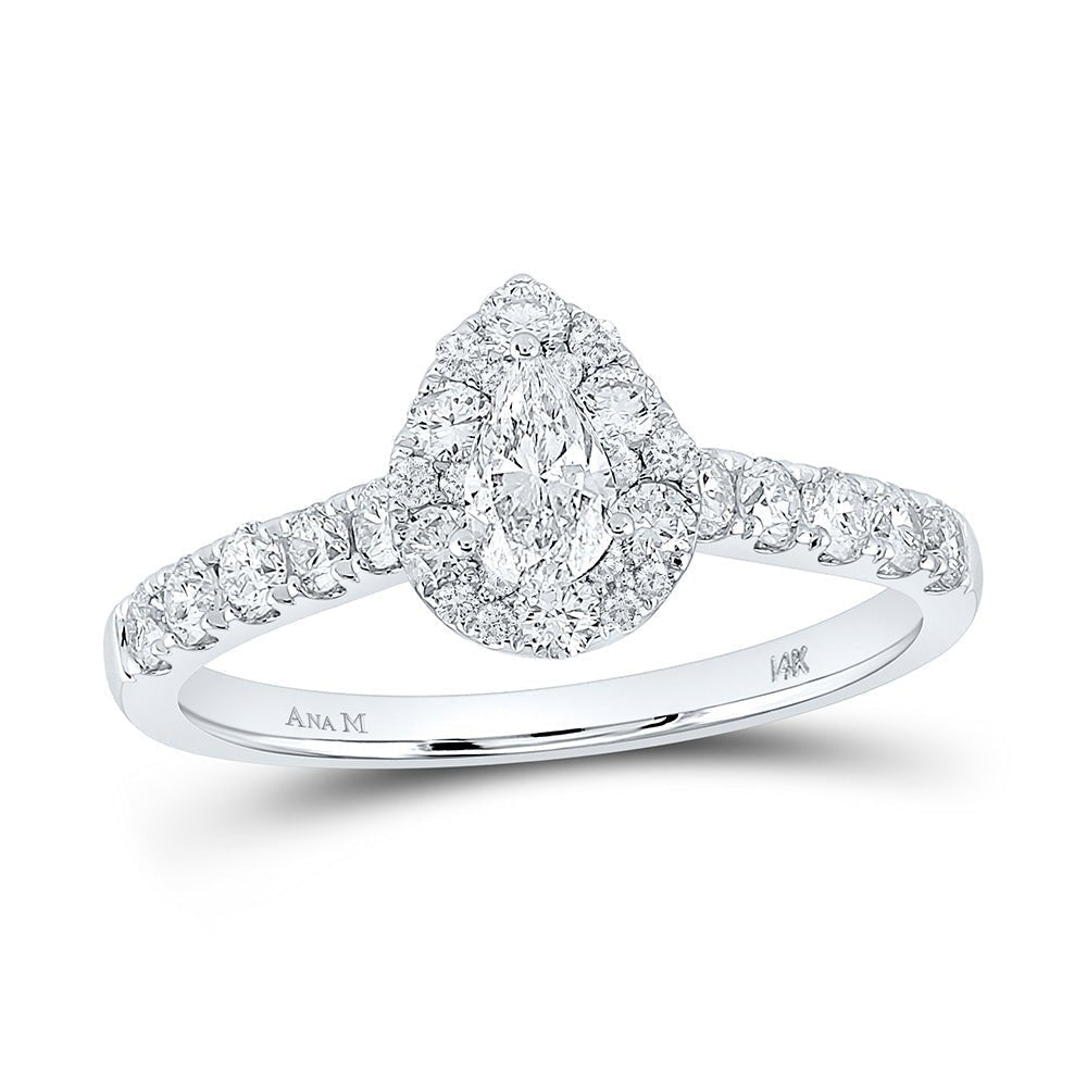 14kt White Gold Pear Diamond Halo Bridal Wedding Engagement Ring - Timeless Elegance - Splendid Jewellery