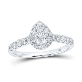 14kt White Gold Pear Diamond Halo Bridal Wedding Engagement Ring - Timeless Elegance - Splendid Jewellery