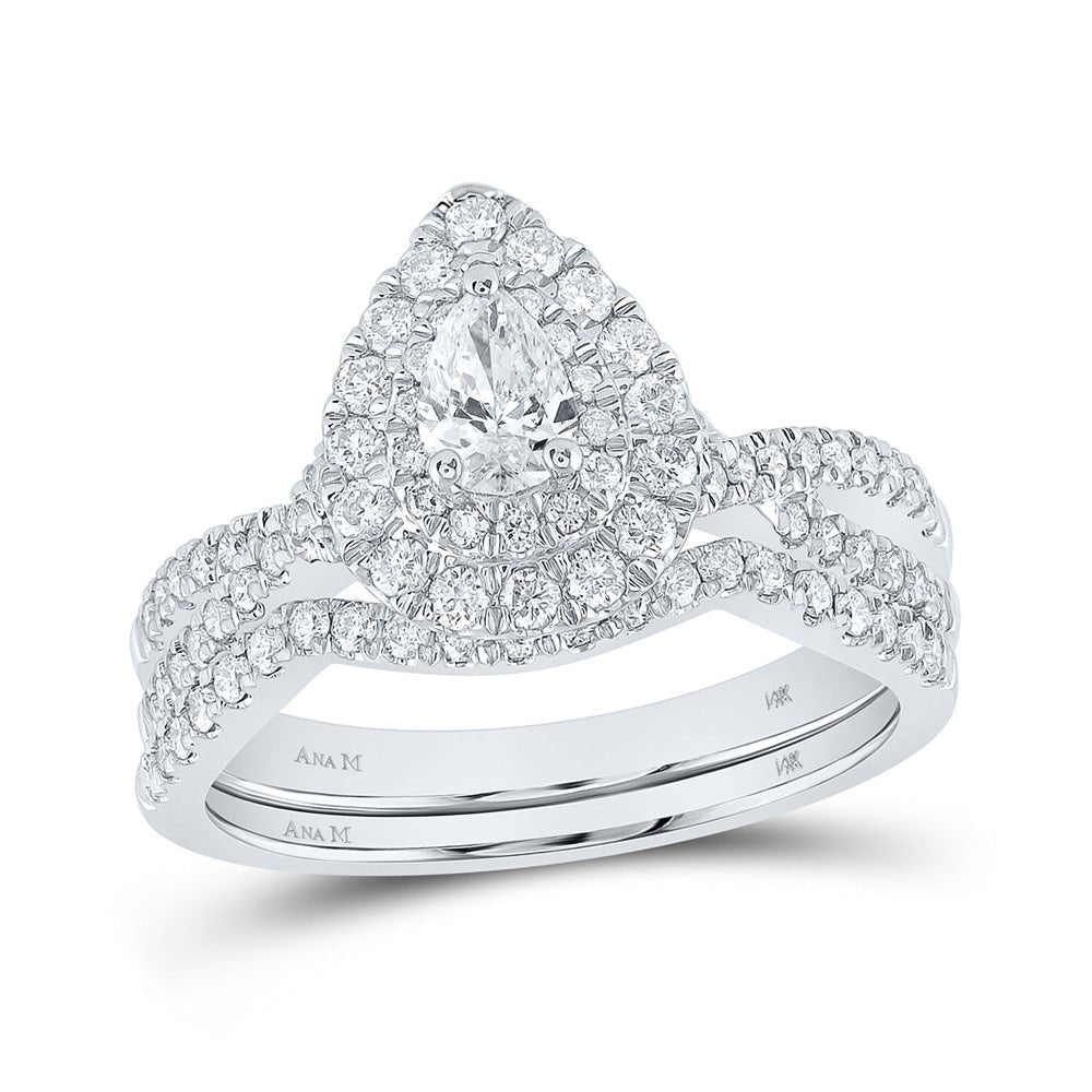 14kt White Gold Pear Diamond Halo Bridal Wedding Ring Band Set 1 Cttw | Enchanting Elegance - Splendid Jewellery
