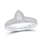 14kt White Gold Pear Diamond Halo Bridal Wedding Ring Band Set 7/8 Cttw | Eternity's Embrace - Splendid Jewellery