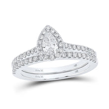 Load image into Gallery viewer, 14kt White Gold Pear Diamond Halo Bridal Wedding Ring Band Set 7/8 Cttw | Eternity's Embrace - Splendid Jewellery