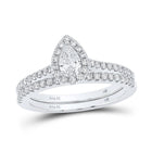 14kt White Gold Pear Diamond Halo Bridal Wedding Ring Band Set 7/8 Cttw | Eternity's Embrace - Splendid Jewellery
