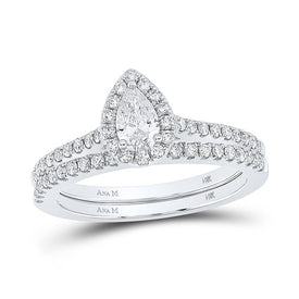 14kt White Gold Pear Diamond Halo Bridal Wedding Ring Band Set 7/8 Cttw | Eternity's Embrace - Splendid Jewellery