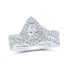14kt White Gold Pear Diamond Halo Bridal Wedding Ring Band Set - A Mesmerizing Love Story - Splendid Jewellery