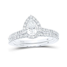 Load image into Gallery viewer, 14kt White Gold Pear Diamond Halo Bridal Wedding Ring Band Set - Eternal Elegance - Splendid Jewellery