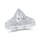 14kt White Gold Pear Diamond Halo Bridal Wedding Ring Band Set - Eternal Elegance - Splendid Jewellery