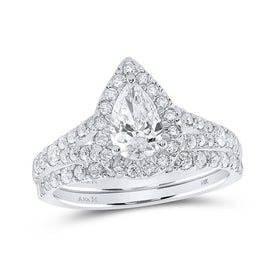 14kt White Gold Pear Diamond Halo Bridal Wedding Ring Band Set - Eternal Elegance - Splendid Jewellery