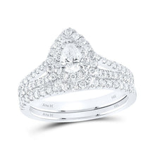 Load image into Gallery viewer, 14kt White Gold Pear Diamond Halo Bridal Wedding Ring Band Set - Eternal Elegance - Splendid Jewellery