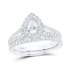 14kt White Gold Pear Diamond Halo Bridal Wedding Ring Band Set - Eternal Elegance - Splendid Jewellery