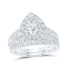 Load image into Gallery viewer, 14kt White Gold Pear Diamond Halo Bridal Wedding Ring Band Set - Eternal Elegance - Splendid Jewellery