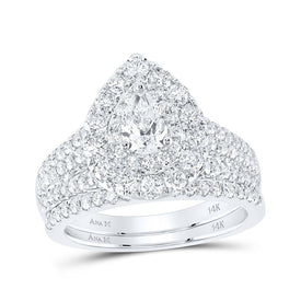 14kt White Gold Pear Diamond Halo Bridal Wedding Ring Band Set - Eternal Elegance - Splendid Jewellery