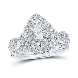 14kt White Gold Pear Diamond Halo Bridal Wedding Ring Band Set - Eternal Love Sparkle - Splendid Jewellery