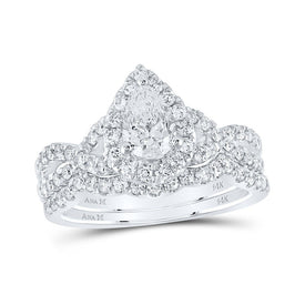 14kt White Gold Pear Diamond Halo Bridal Wedding Ring Band Set - Eternal Radiance - Splendid Jewellery
