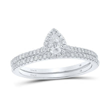Load image into Gallery viewer, 14kt White Gold Pear Diamond Halo Bridal Wedding Ring Band Set - Eternal Radiance - Splendid Jewellery
