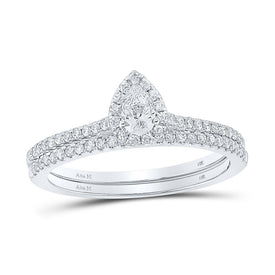 14kt White Gold Pear Diamond Halo Bridal Wedding Ring Band Set - Eternal Radiance - Splendid Jewellery