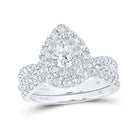 14kt White Gold Pear Diamond Halo Bridal Wedding Ring Band Set - Eternal Sparkle - Splendid Jewellery