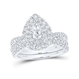 14kt White Gold Pear Diamond Halo Bridal Wedding Ring Band Set - Eternal Sparkle - Splendid Jewellery
