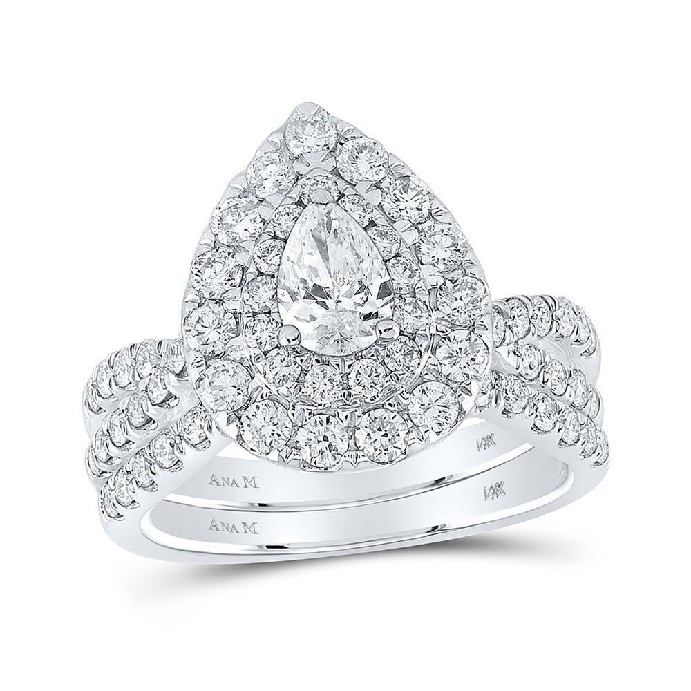 14kt White Gold Pear Diamond Halo Bridal Wedding Ring Band Set - Eternal Splendor - Splendid Jewellery