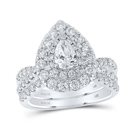 14kt White Gold Pear Diamond Halo Bridal Wedding Ring Band Set - Eternal Splendor - Splendid Jewellery