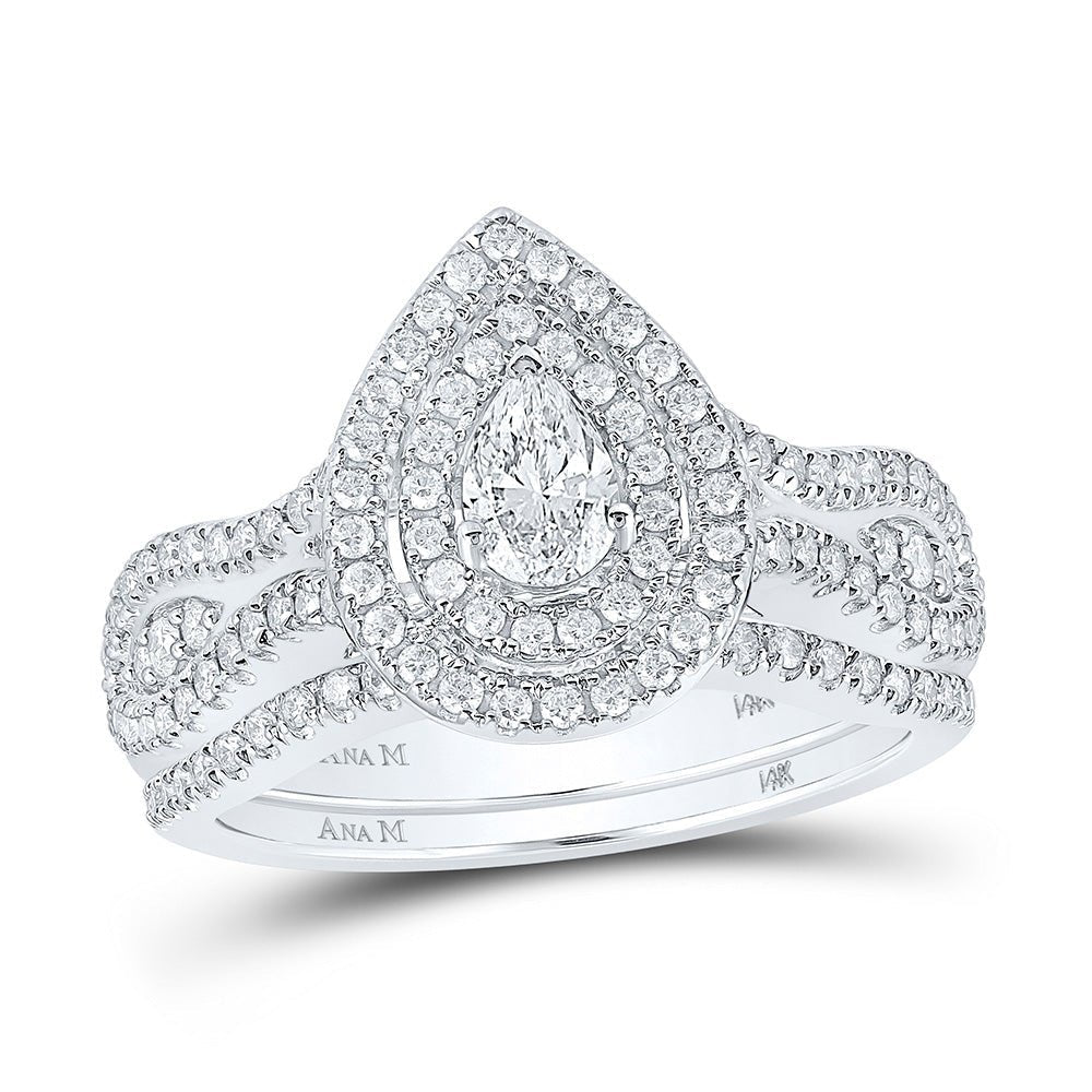 14kt White Gold Pear Diamond Halo Bridal Wedding Ring Band Set - The Mesmerizing Elegance - Splendid Jewellery