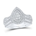 14kt White Gold Pear Diamond Halo Bridal Wedding Ring Band Set - The Mesmerizing Elegance - Splendid Jewellery