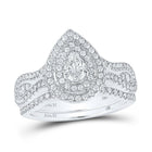 14kt White Gold Pear Diamond Halo Bridal Wedding Ring Band Set - The Mesmerizing Elegance - Splendid Jewellery