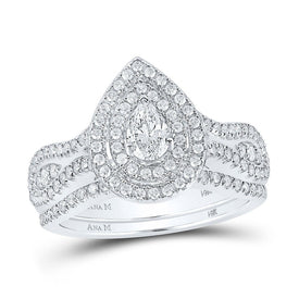 14kt White Gold Pear Diamond Halo Bridal Wedding Ring Band Set - The Mesmerizing Elegance - Splendid Jewellery