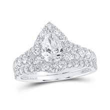 Load image into Gallery viewer, 14kt White Gold Pear Diamond Halo Bridal Wedding Ring Band Set - Timeless Elegance Collection - Splendid Jewellery