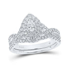 14kt White Gold Pear Diamond Halo Bridal Wedding Ring Band Set with Blue Sapphire Accent - Splendid Jewellery