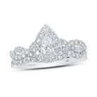 14kt White Gold Pear Diamond Solitaire Halo Bridal Wedding Ring Band Set 1 Cttw | Enchanting Elegance - Splendid Jewellery