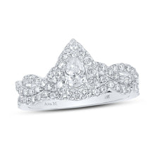 Load image into Gallery viewer, 14kt White Gold Pear Diamond Solitaire Halo Bridal Wedding Ring Band Set 1 Cttw | Enchanting Elegance - Splendid Jewellery