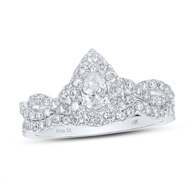 14kt White Gold Pear Diamond Solitaire Halo Bridal Wedding Ring Band Set 1 Cttw | Enchanting Elegance - Splendid Jewellery